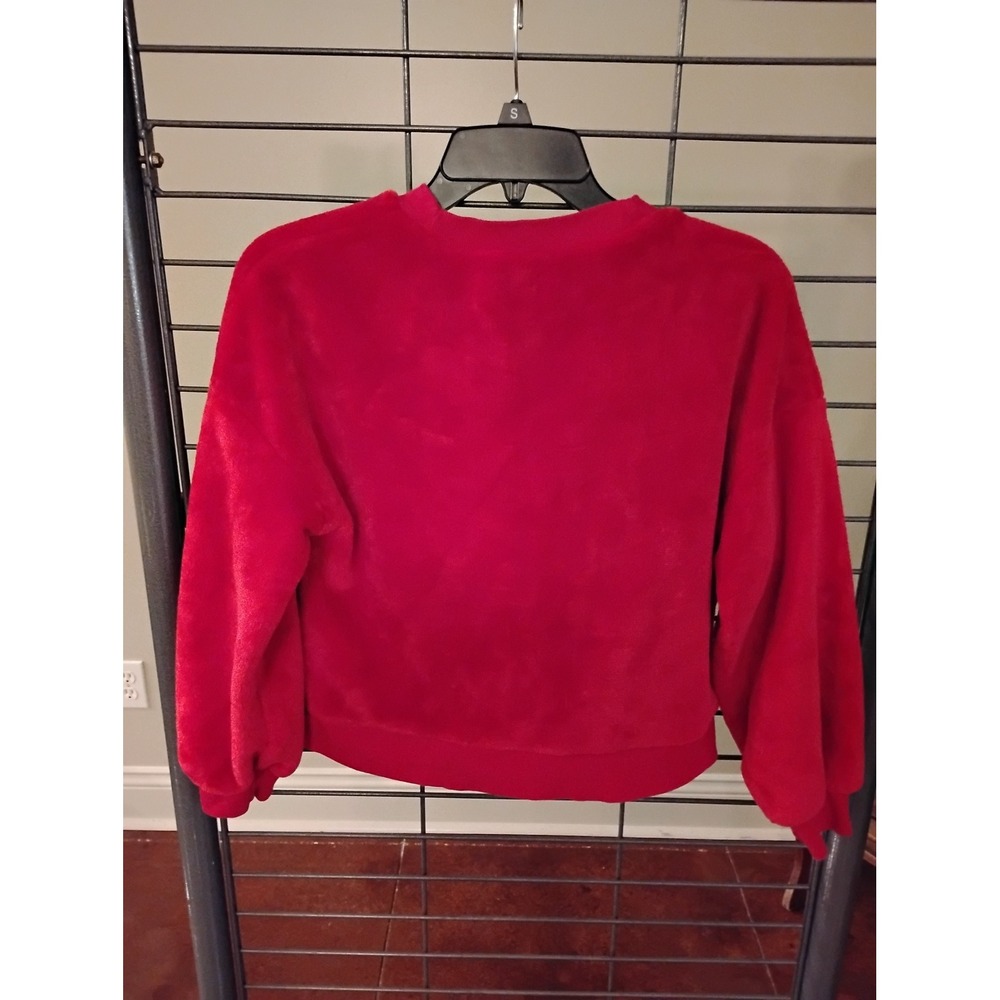 Wonder Nation Red Faux Fur Crewneck Sweatshirt Girls Large 10-12 Plus Cozy Soft